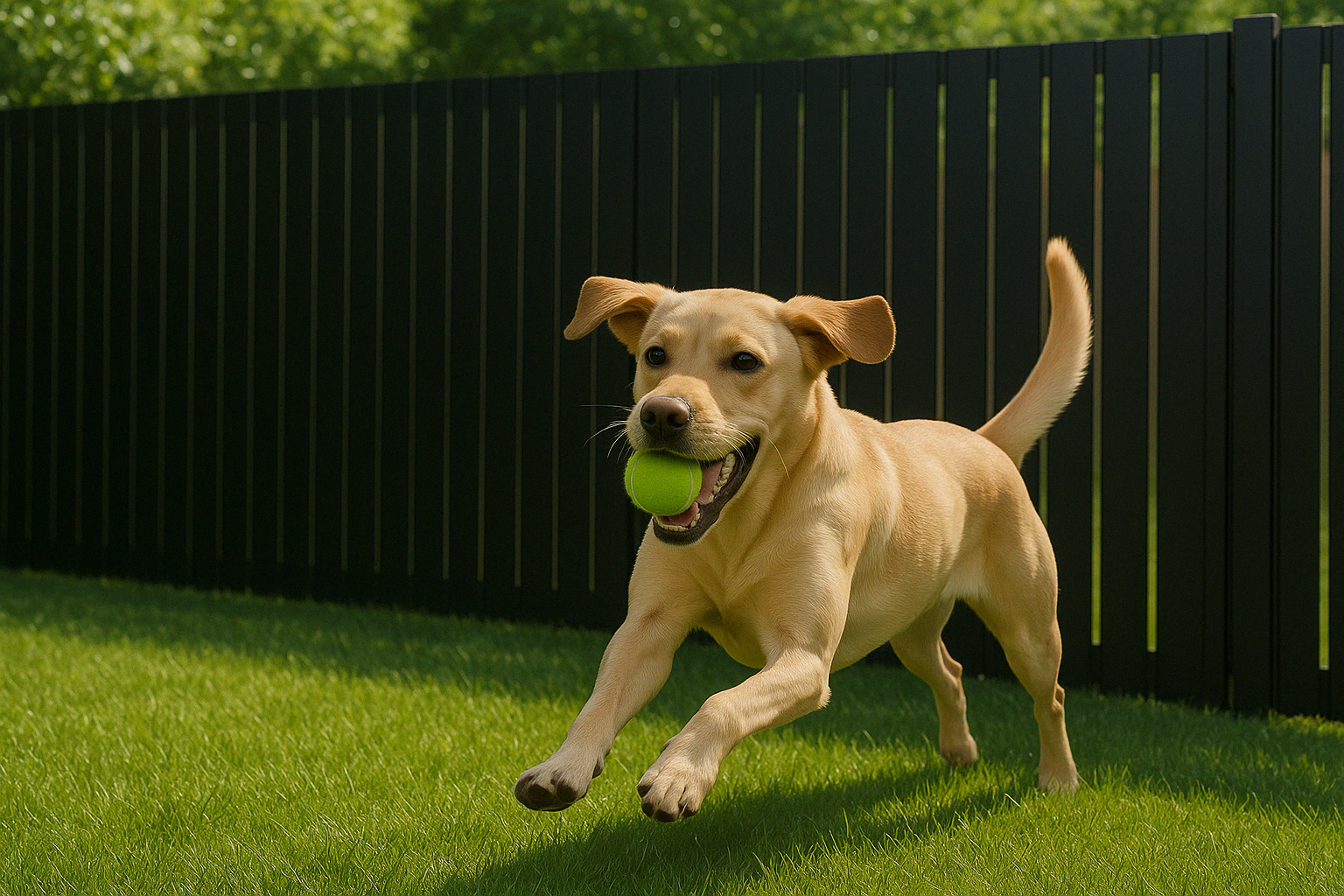 dog backyard fence play ball